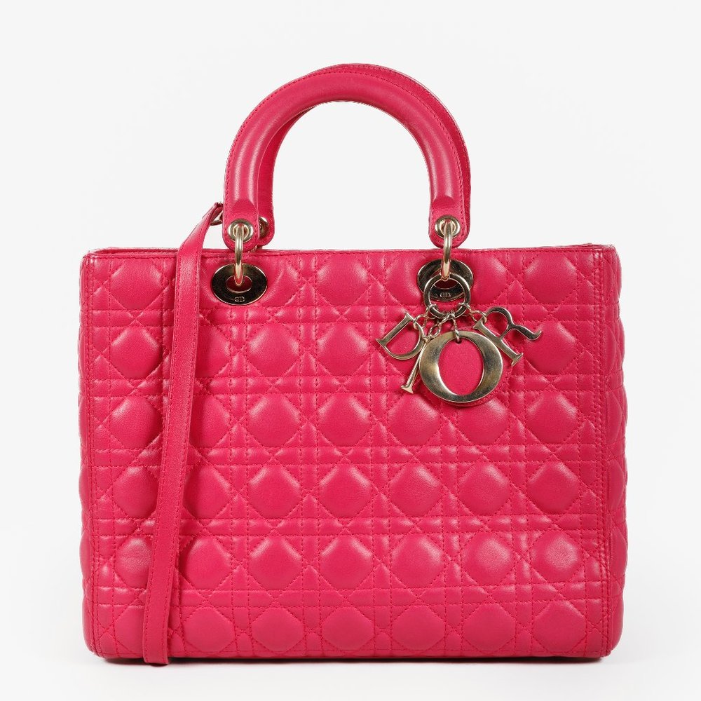 Christian Dior Medium Fuchsia Pink Lady Dior Handbag